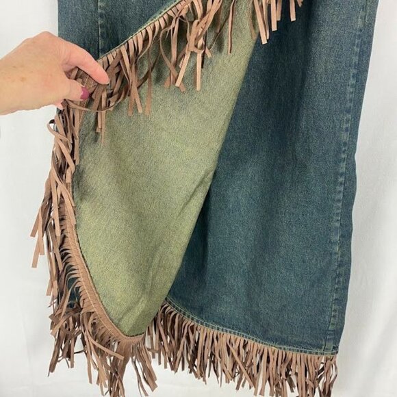 Tantrums Denim Wrap Fringe Western Long Skirt  Women's Medium. - Picture 7 of 13